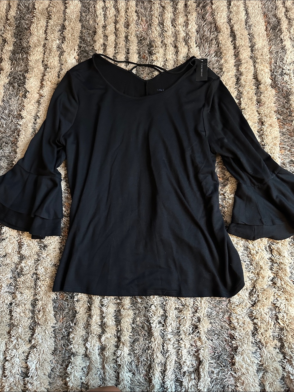 Lane Bryant Black Long Sleeve Ruffle Bell Sleeve Top
